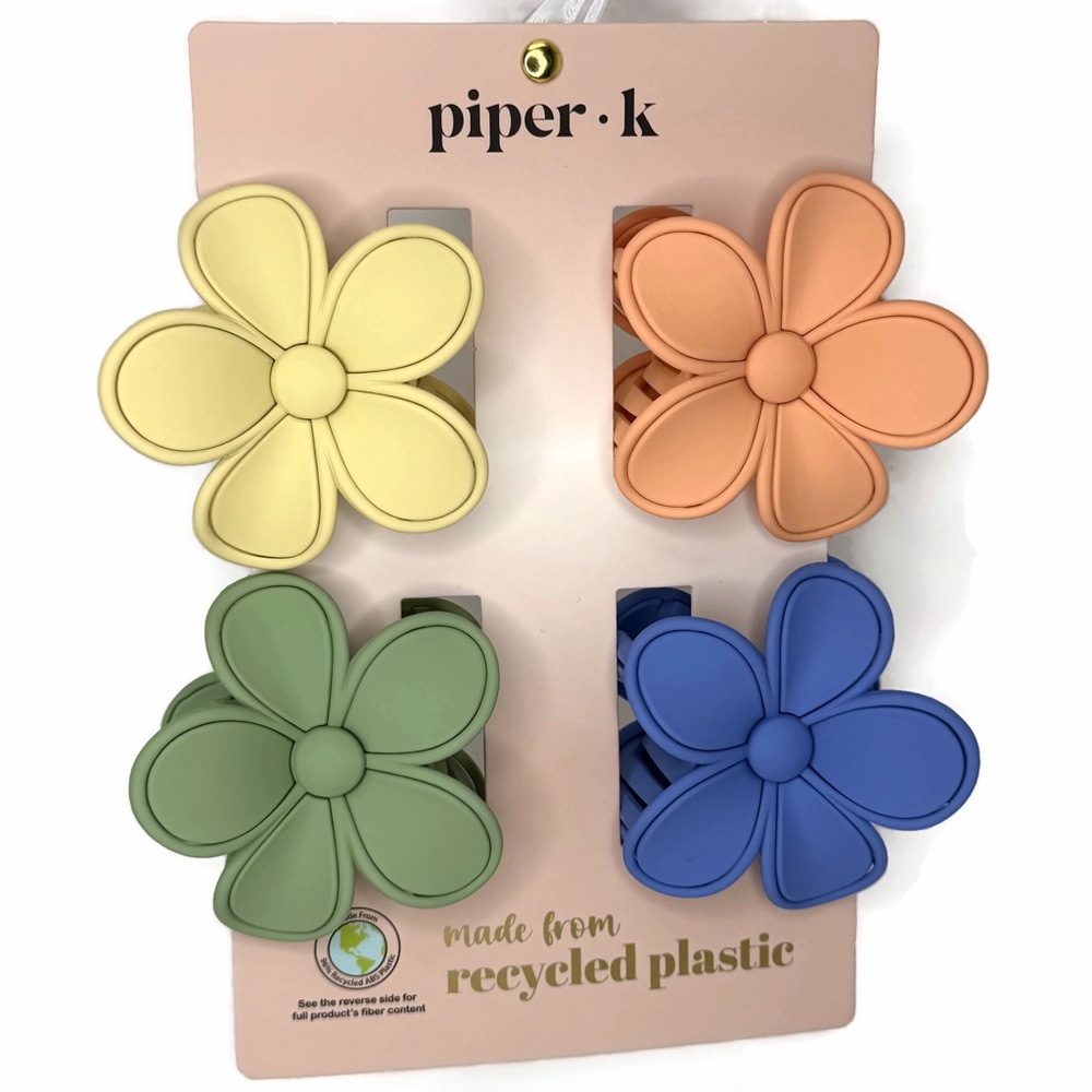 Piper K Matte Floral Hair Claws Clips Pastel Multicolor Set of 4